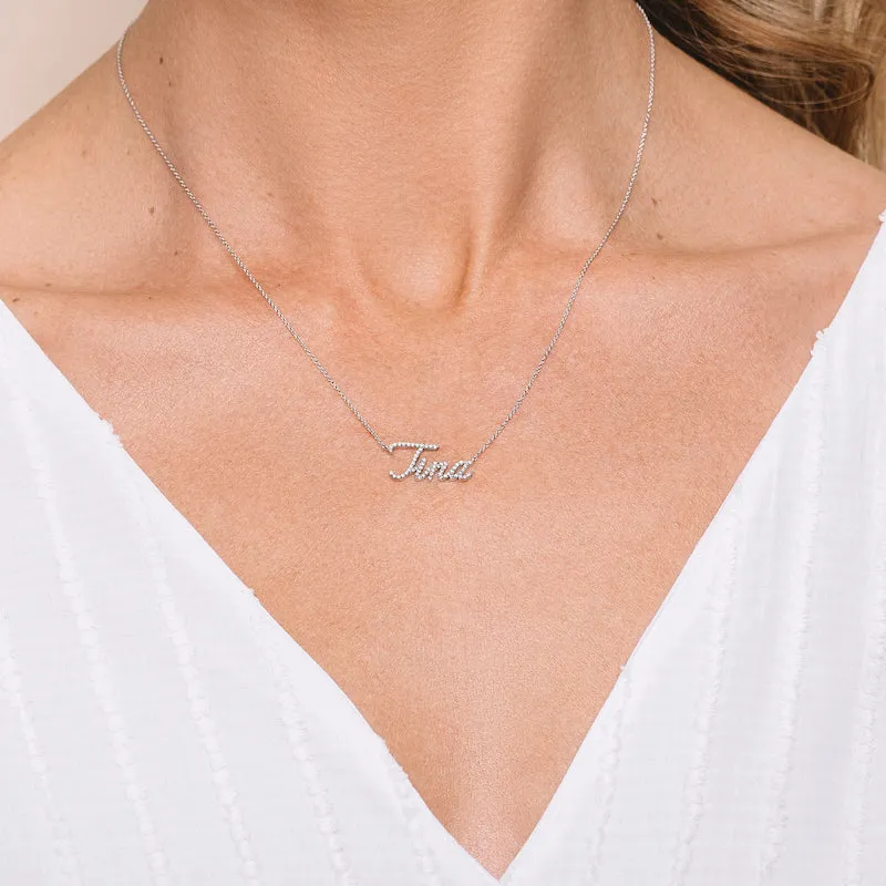 Diamond Pavé Personalized Cursive Necklace