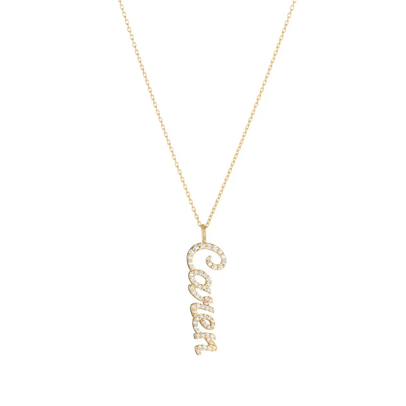 Diamond Pavé Personalized Script Letter Pendant Necklace