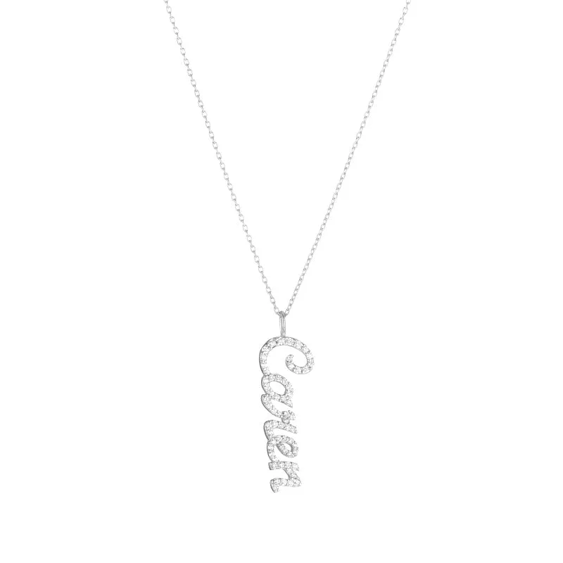 Diamond Pavé Personalized Script Letter Pendant Necklace