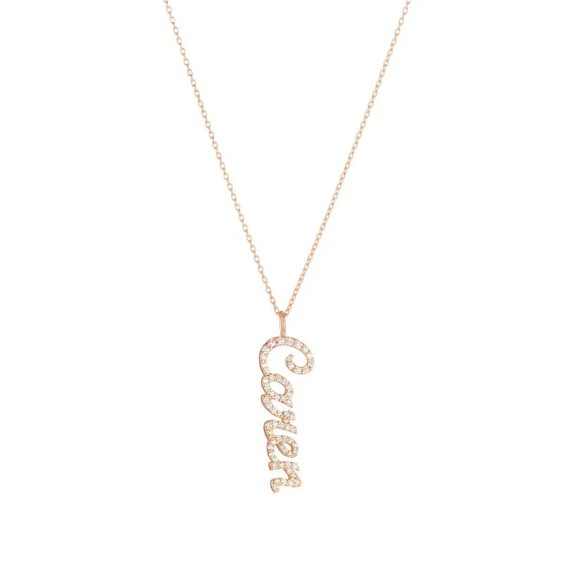 Diamond Pavé Personalized Script Letter Pendant Necklace