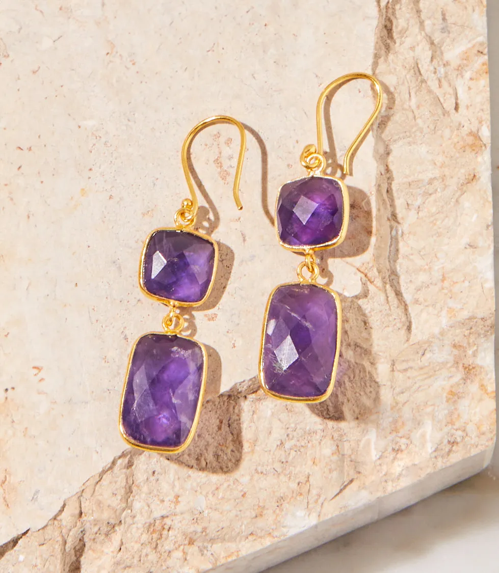 Double Drop Gemstone Earrings