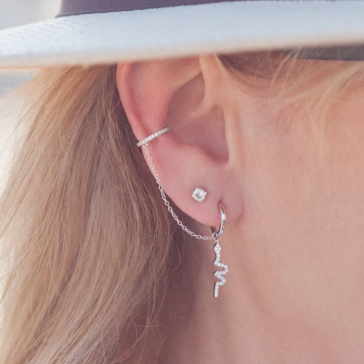Ear Cuff and Hoop, Snake Charm with Cubic Zirconia Inlay in Sterling Silver