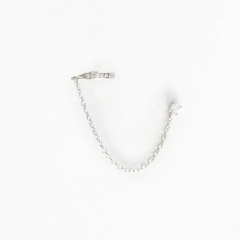 Ear Cuff and Post, with Cubic Zirconia Inlay in Sterling Silver