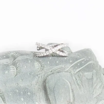 Ear Cuff Criss Cross with Cubic Zirconia in Sterling Silver (no piercing needed)