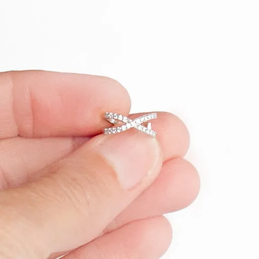 Ear Cuff Criss Cross with Cubic Zirconia in Sterling Silver (no piercing needed)