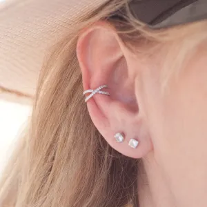 Ear Cuff Criss Cross with Cubic Zirconia in Sterling Silver (no piercing needed)