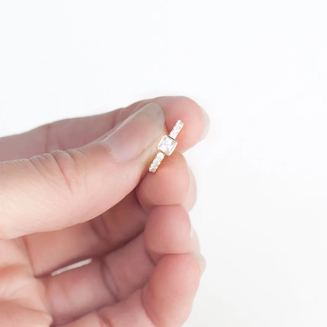 Ear Cuff with Square Cubic Zirconia Gold Vermeil (no piercing needed)