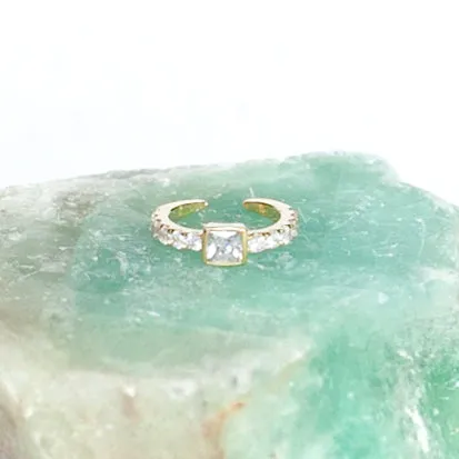 Ear Cuff with Square Cubic Zirconia Gold Vermeil (no piercing needed)