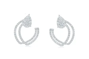 Earrings 18k White Gold Double Hoops & Diamonds