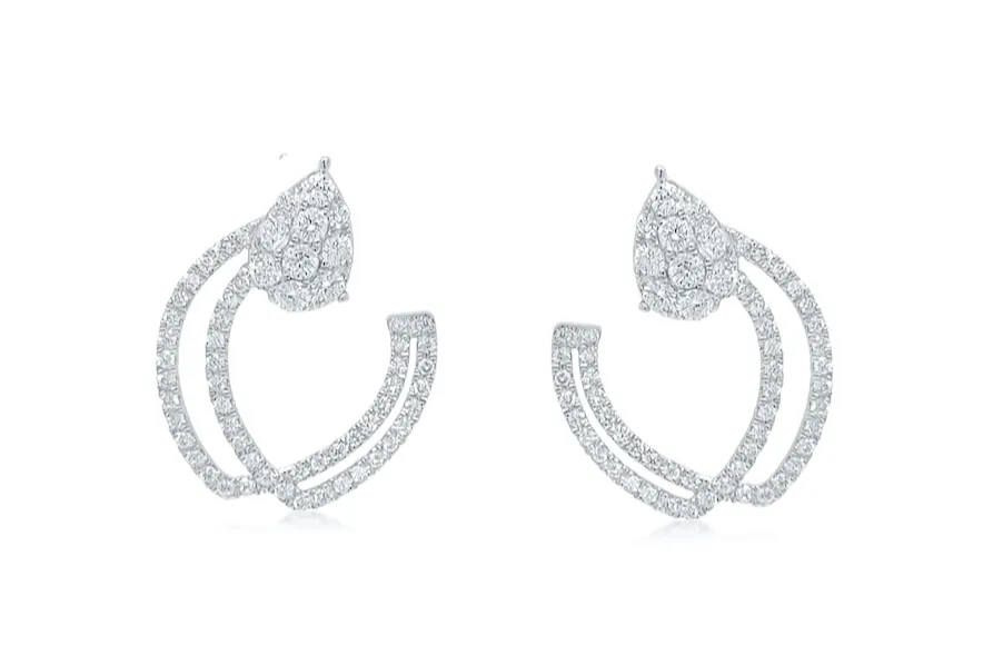 Earrings 18k White Gold Double Hoops & Diamonds