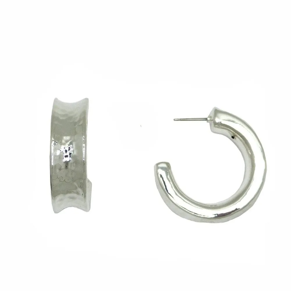 Earrings Silver Indented Hoop Earrings
