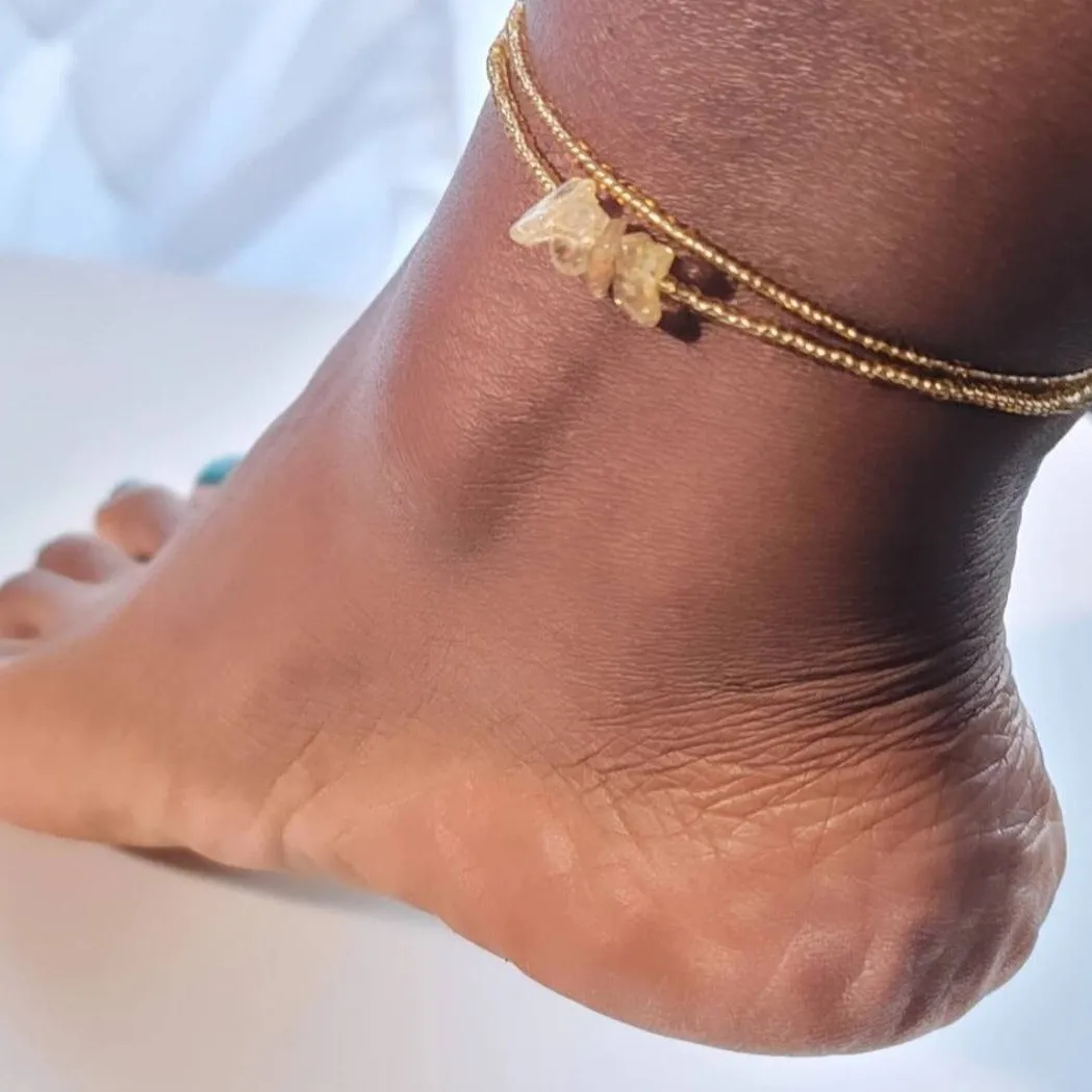 Elastic Citrine Anklet Set