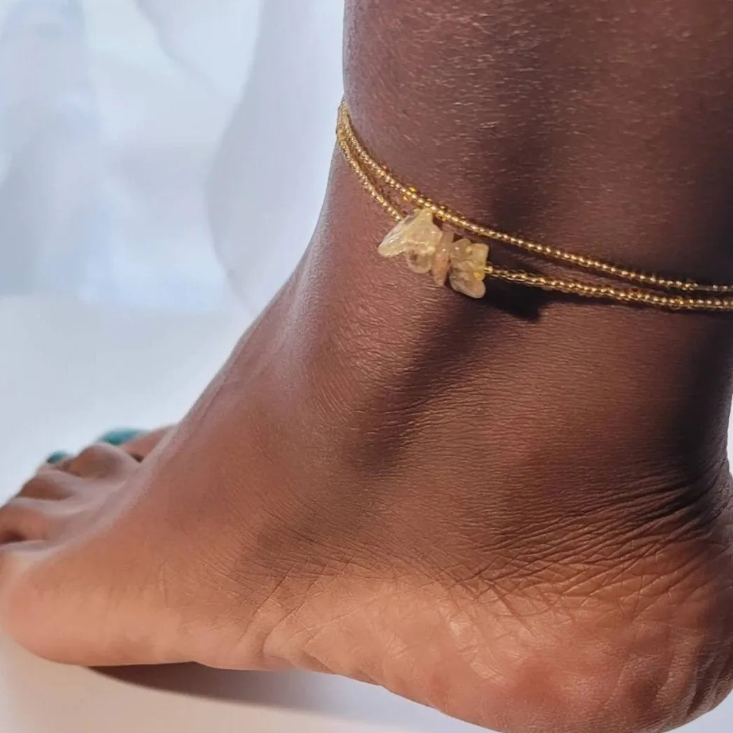 Elastic Citrine Anklet Set
