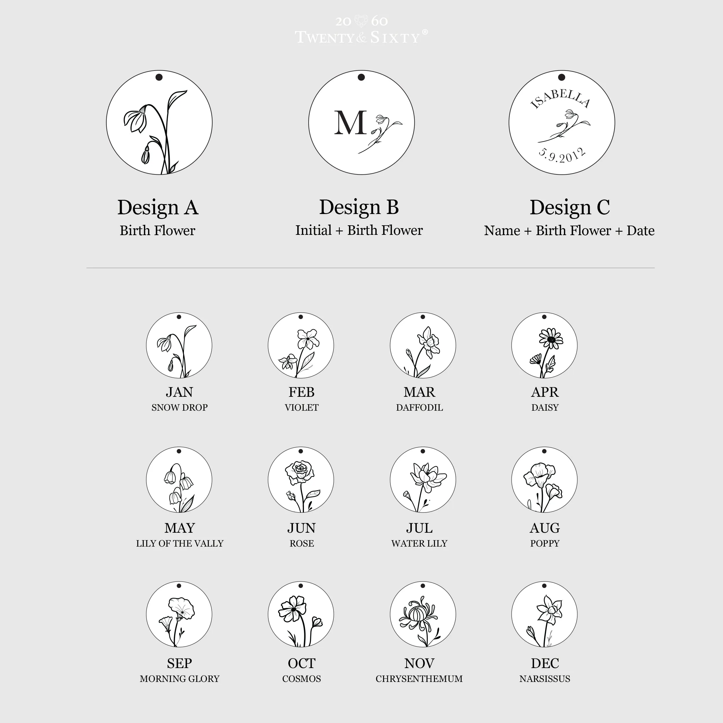 Ellie Sterling Silver Birth Flower Personalized Necklace