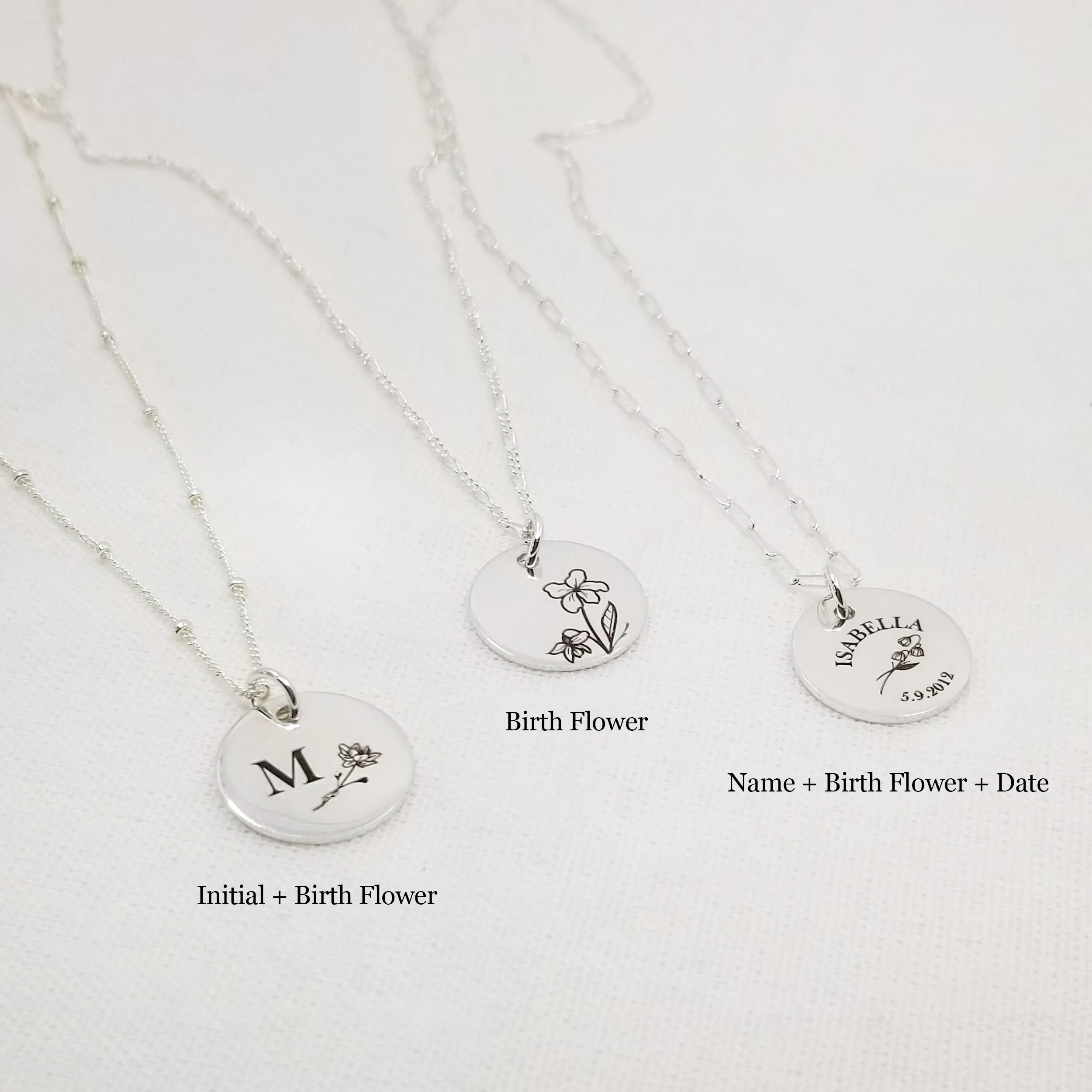 Ellie Sterling Silver Birth Flower Personalized Necklace