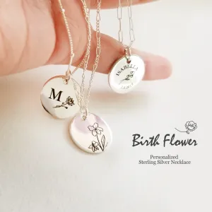 Ellie Sterling Silver Birth Flower Personalized Necklace