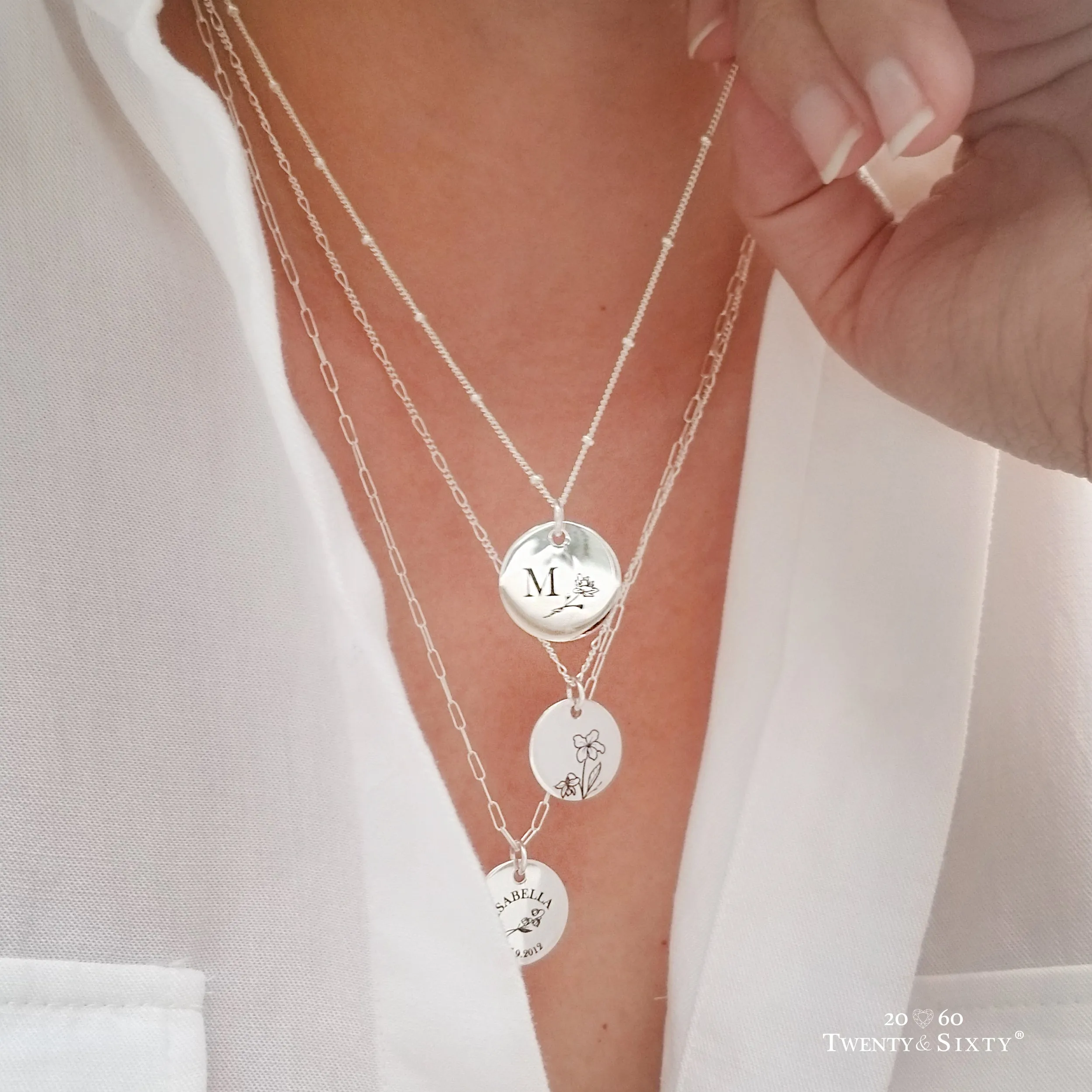 Ellie Sterling Silver Birth Flower Personalized Necklace