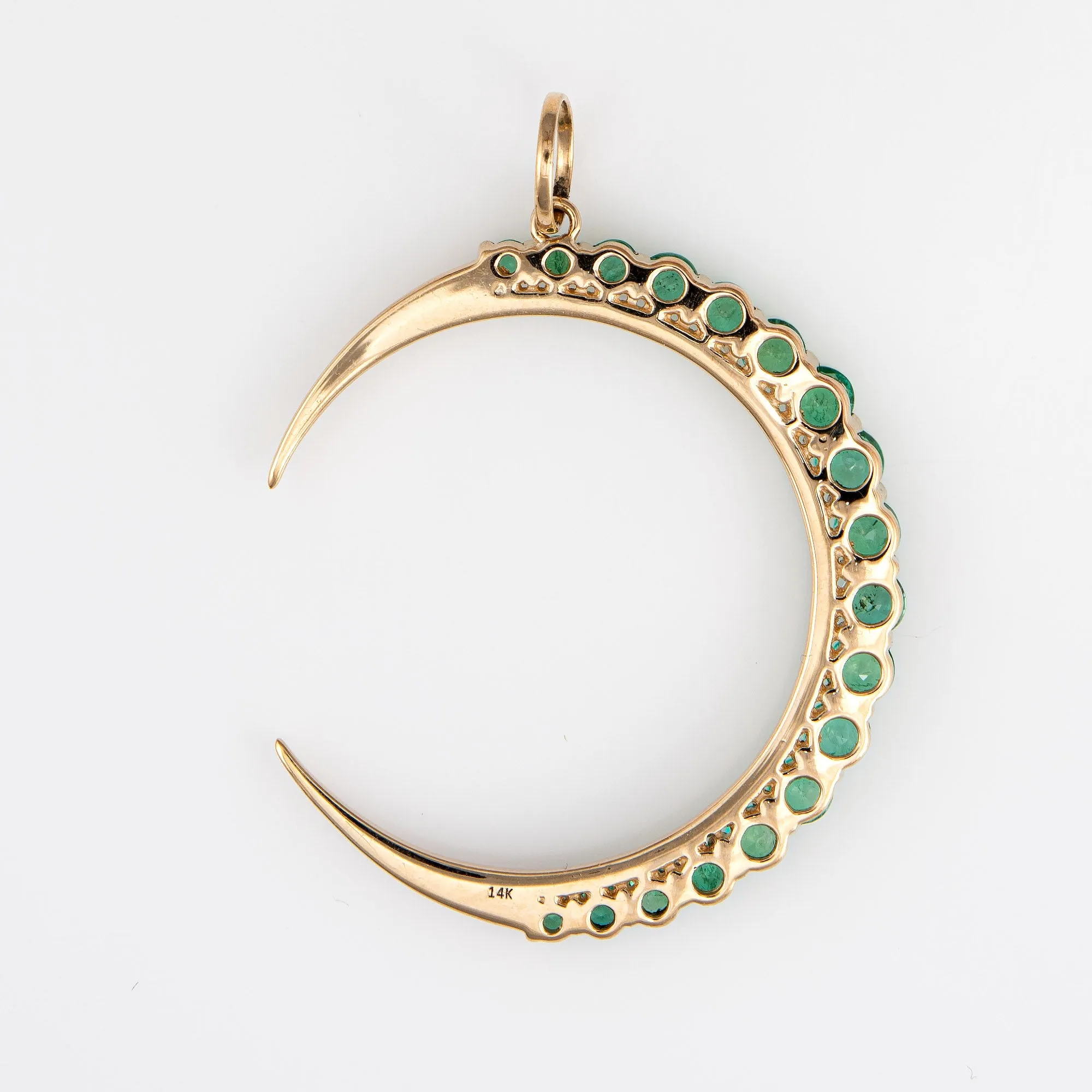 Emerald Diamond Crescent Moon Pendant 14k Yellow Gold Celestial Fine Jewelry