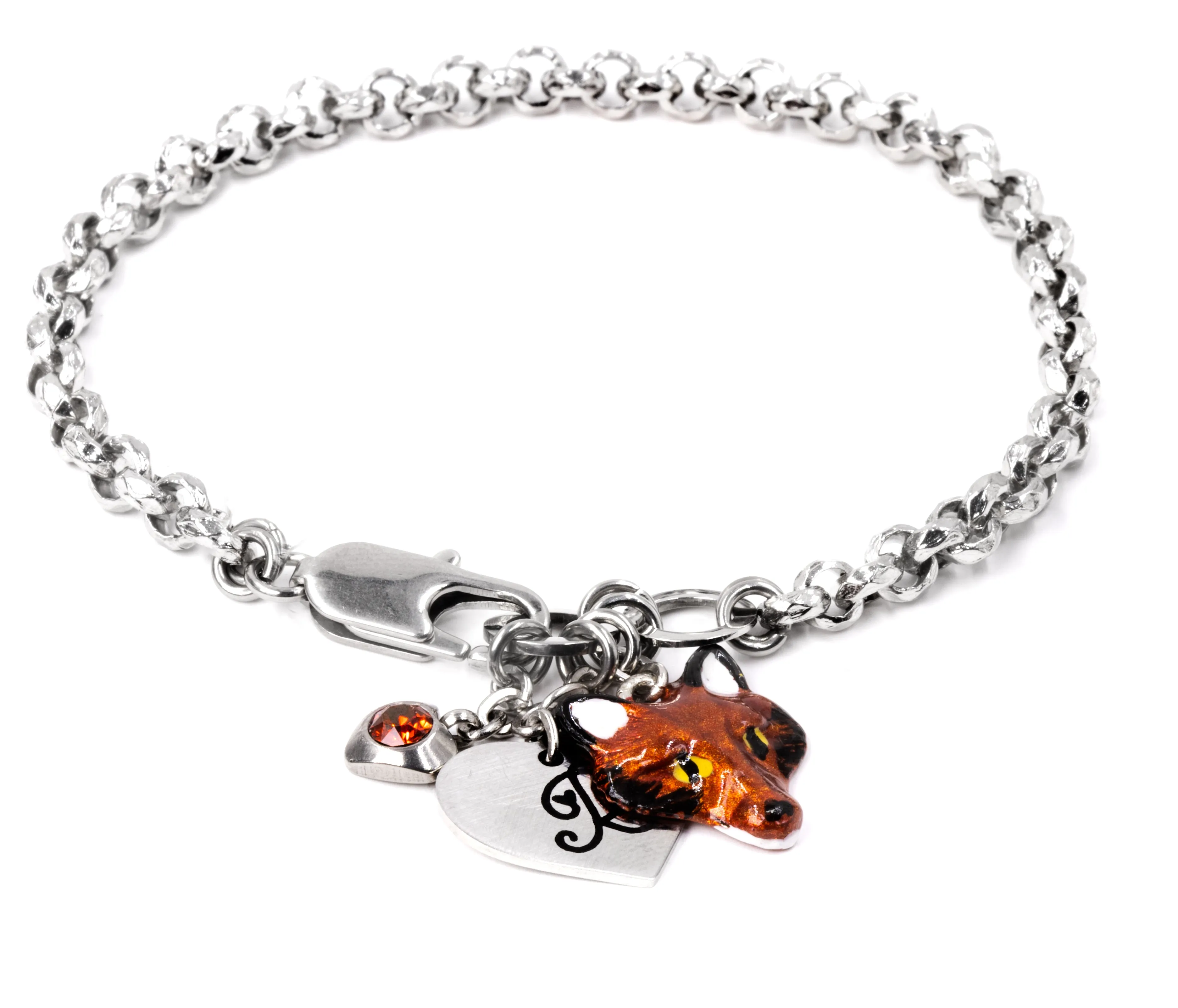 Engraved Fox Bracelet with Personalized Initial