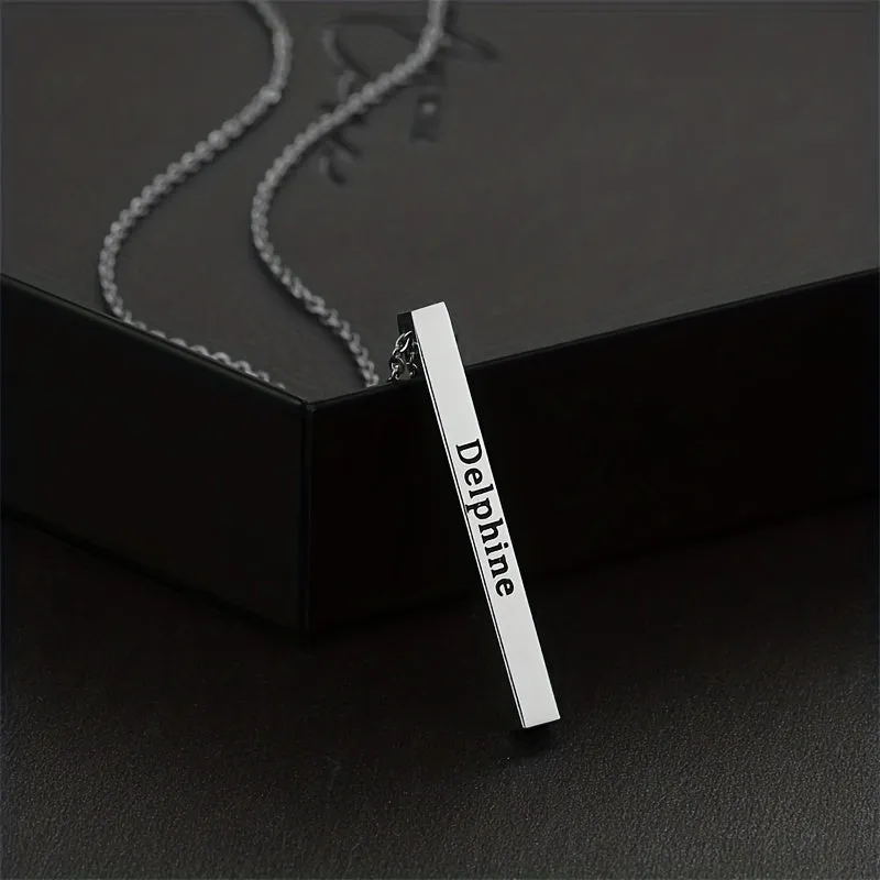 Engraved Square Vertical Strip Custom Name Necklace Stainless Steel Pendant