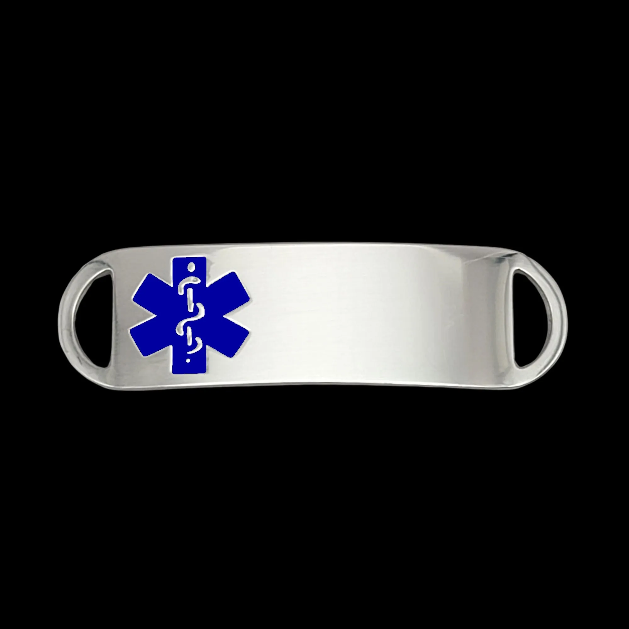 Engraved Stainless Steel Small Rectangle Medical Bracelet ID Tag - Blue