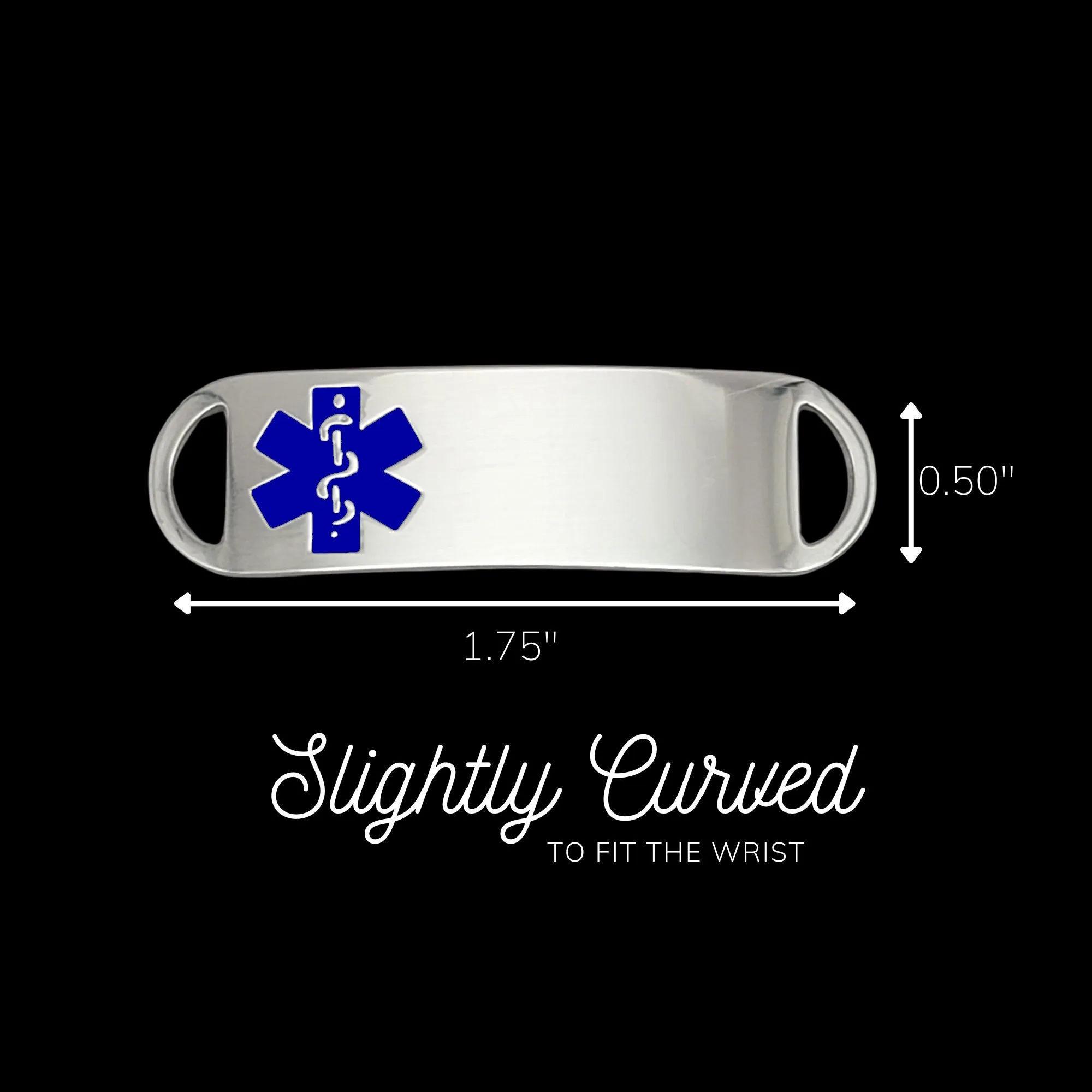 Engraved Stainless Steel Small Rectangle Medical Bracelet ID Tag - Blue