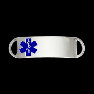 Engraved Stainless Steel Small Rectangle Medical Bracelet ID Tag - Blue
