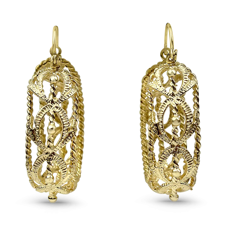 Estate 14k Yellow Gold Open-Worked Hoop Earrings