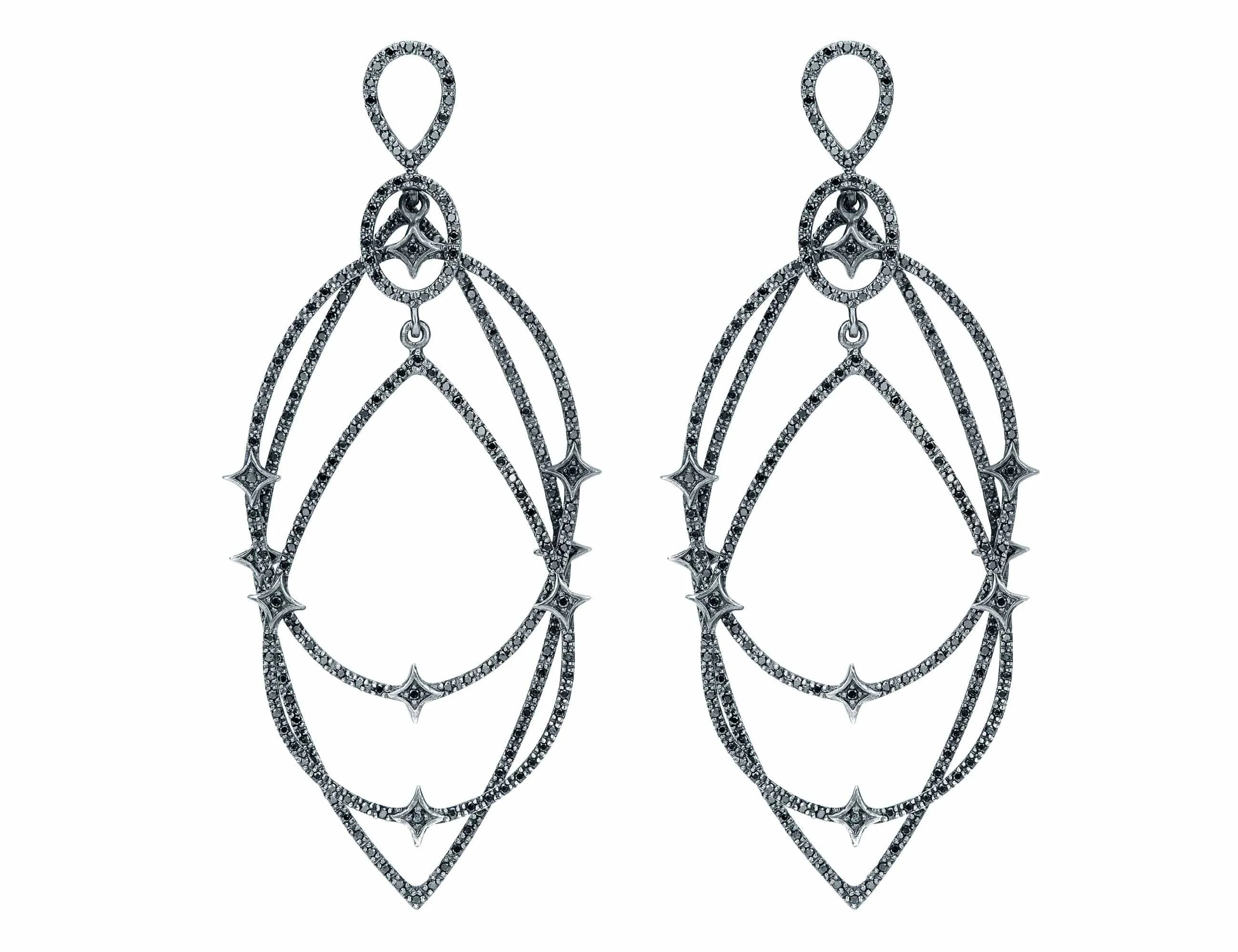 Estate Loree Rodkin 18k White Gold Black Diamond Geometric Earrings