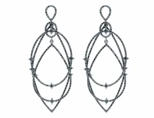 Estate Loree Rodkin 18k White Gold Black Diamond Geometric Earrings
