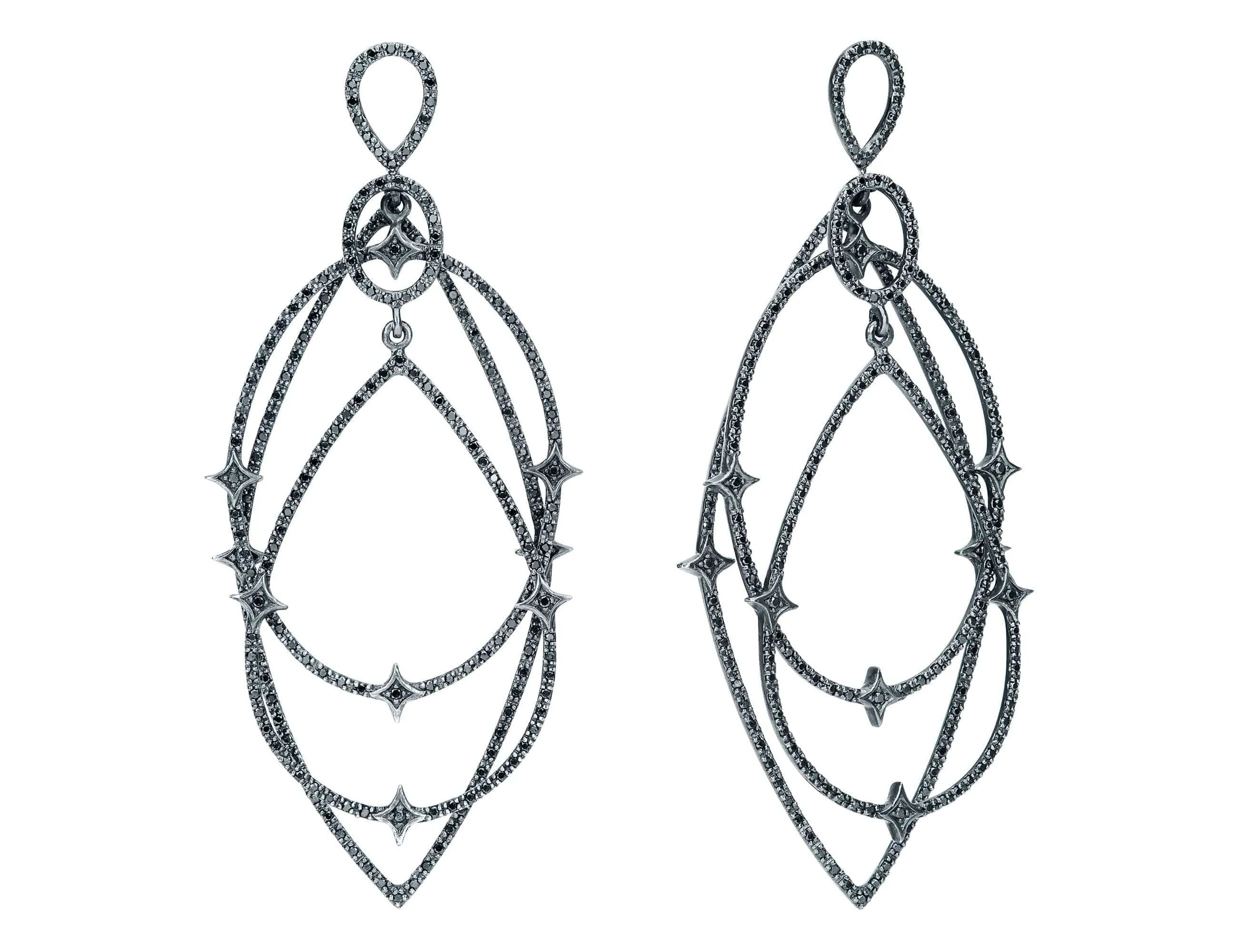 Estate Loree Rodkin 18k White Gold Black Diamond Geometric Earrings