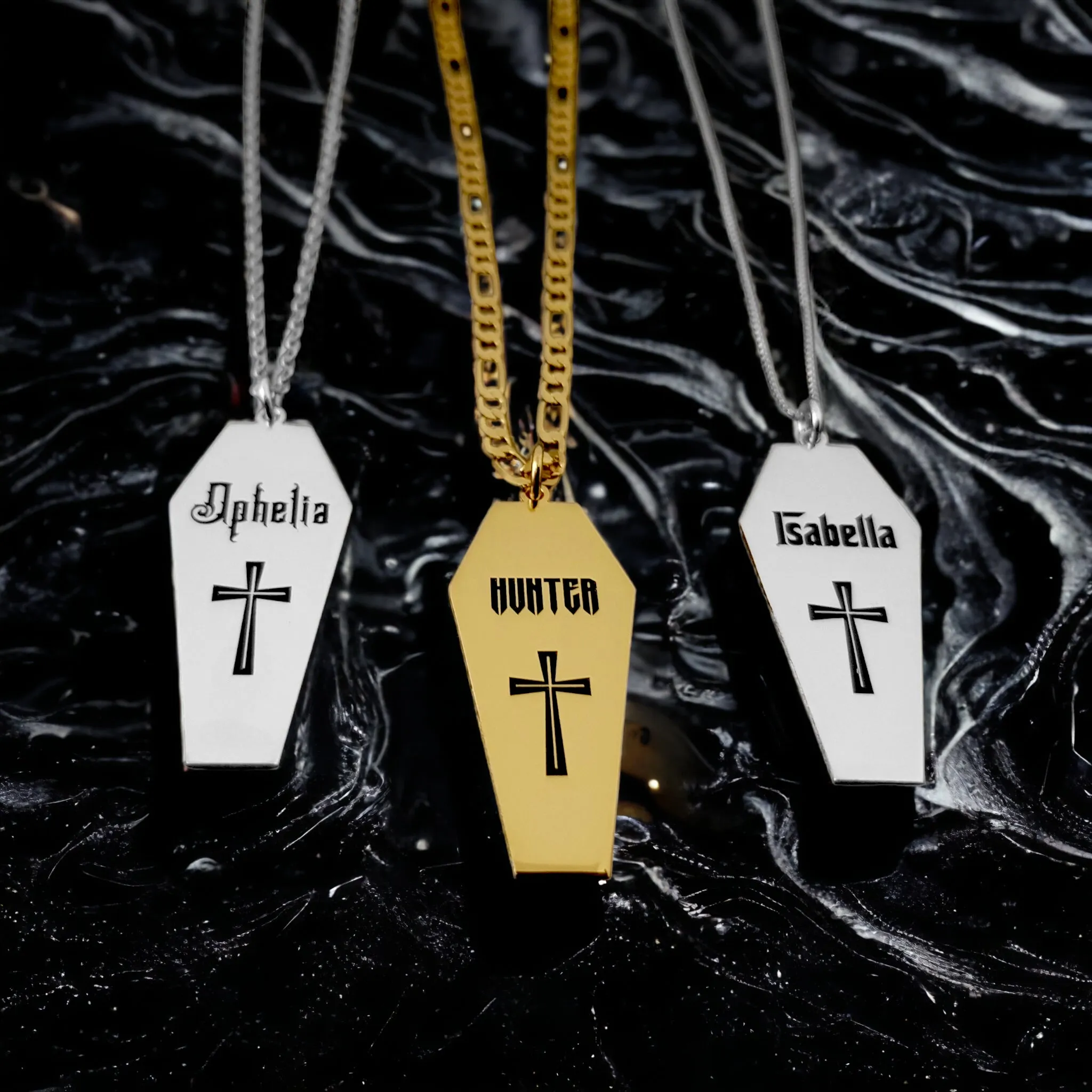 Eternal Rest: Personalized Coffin Necklace