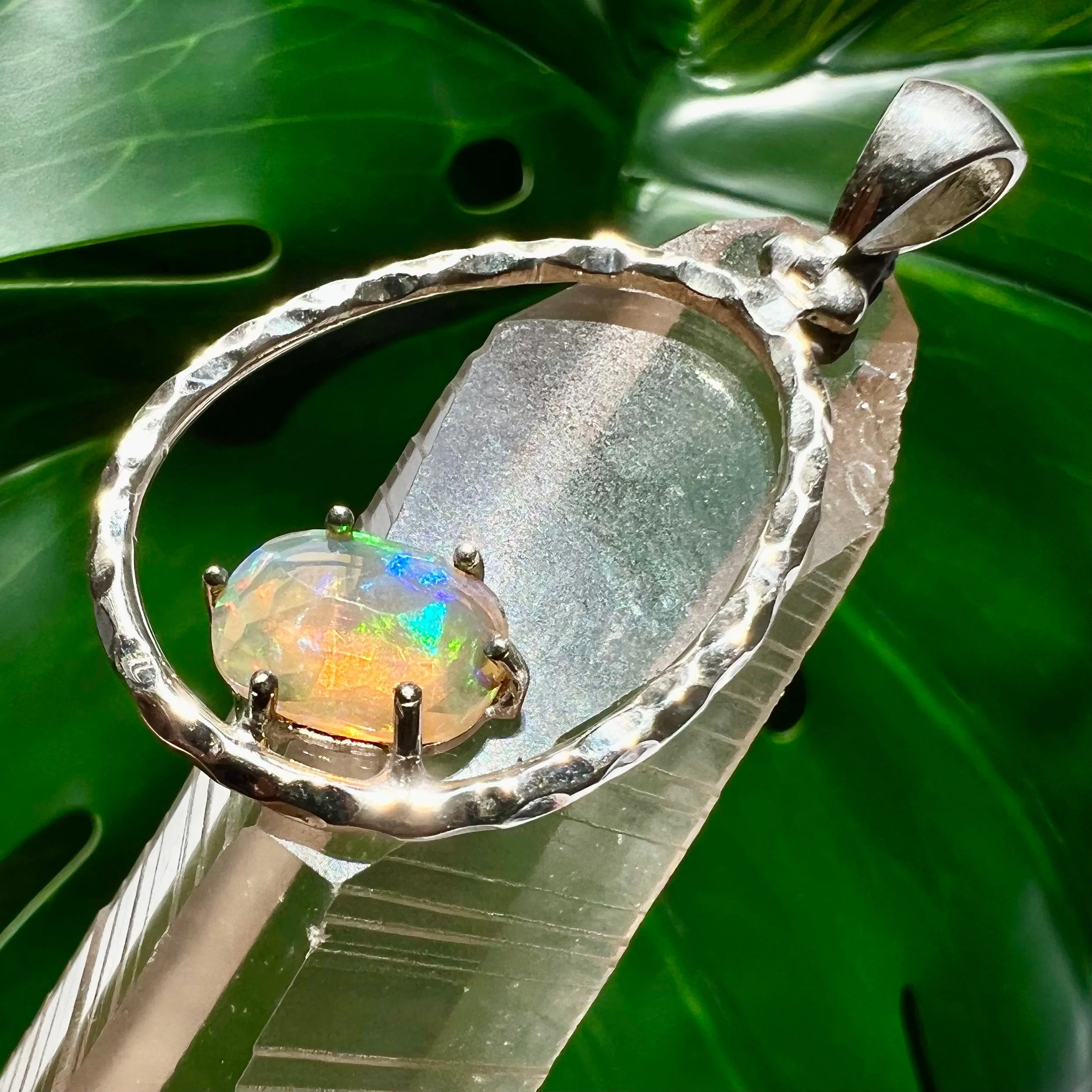 Ethiopian Opal Ring of Rainbow Fire Pendant