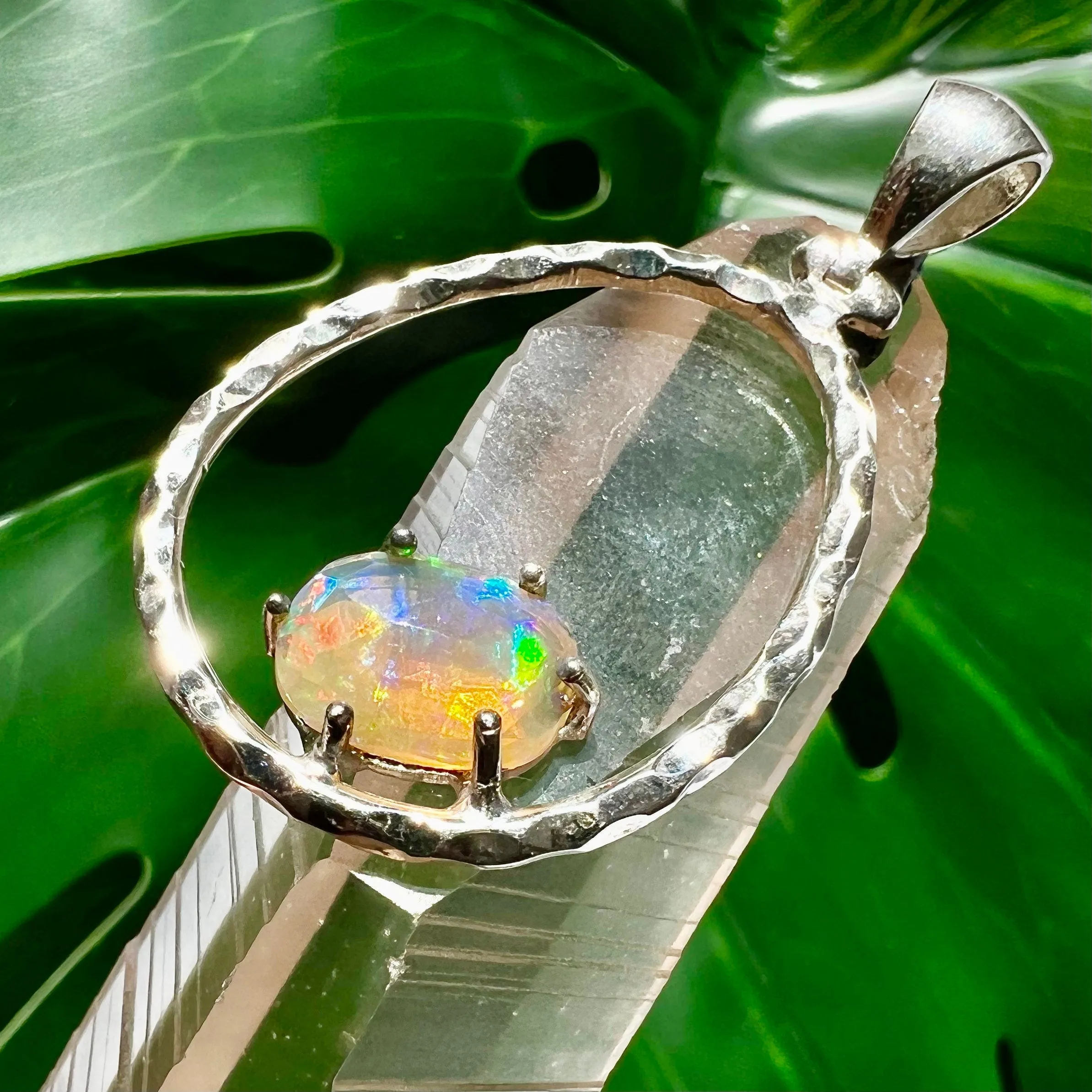 Ethiopian Opal Ring of Rainbow Fire Pendant