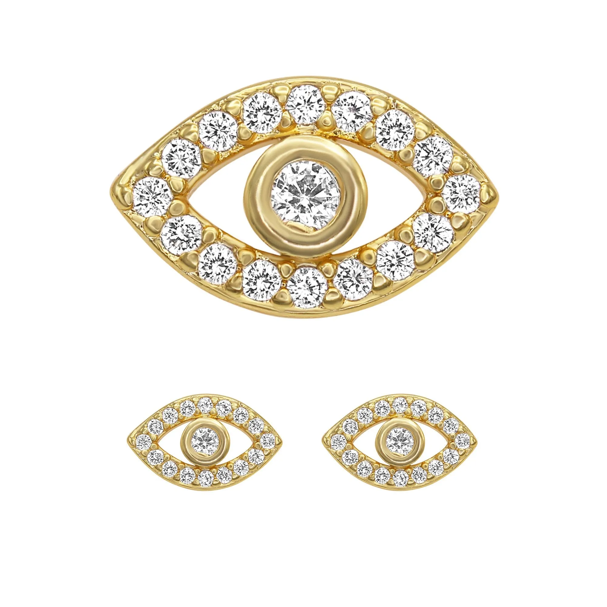 Evil Eye Stud 14K Gold Plated Stud Earrings Cubic Zirconia Jewelry Men Women