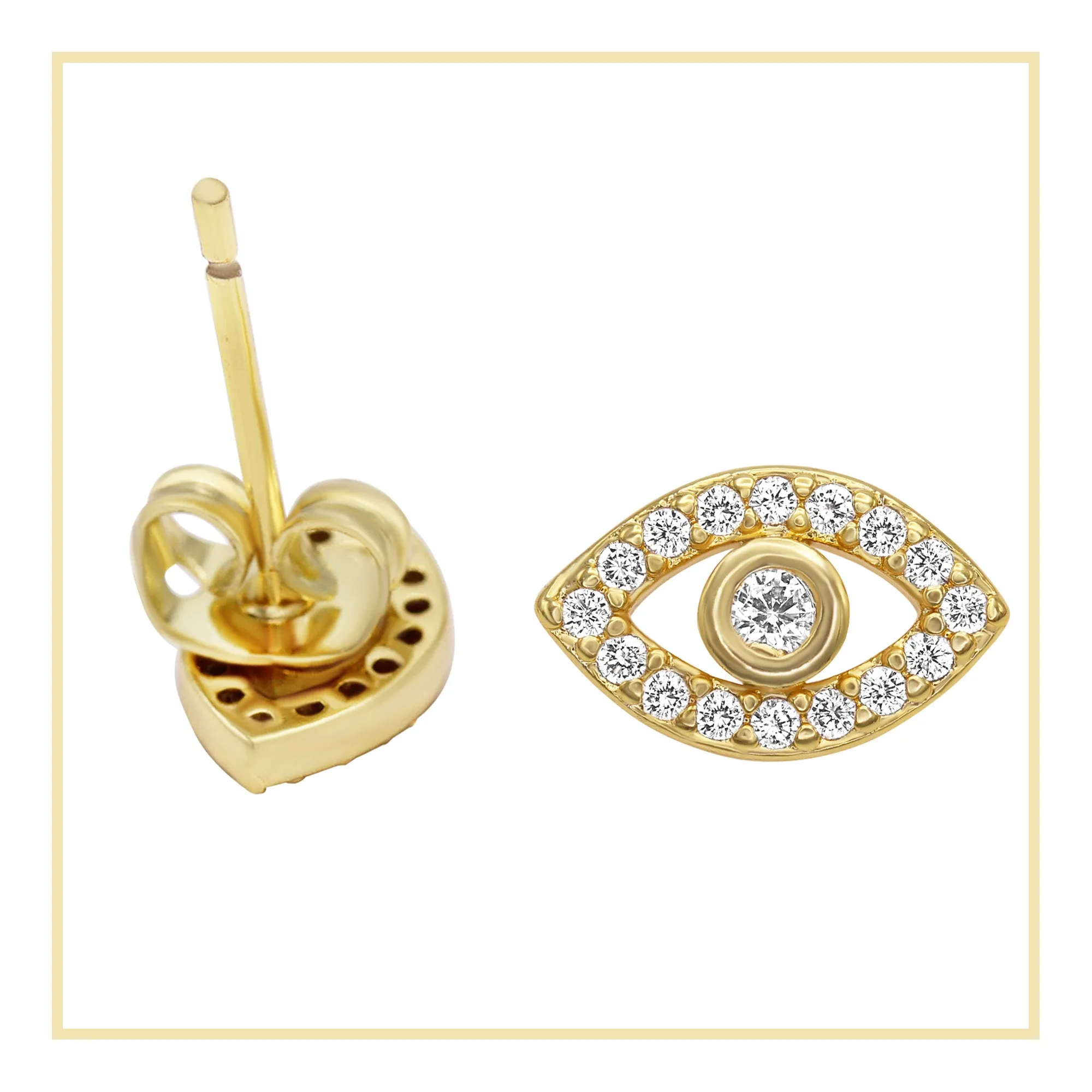 Evil Eye Stud 14K Gold Plated Stud Earrings Cubic Zirconia Jewelry Men Women