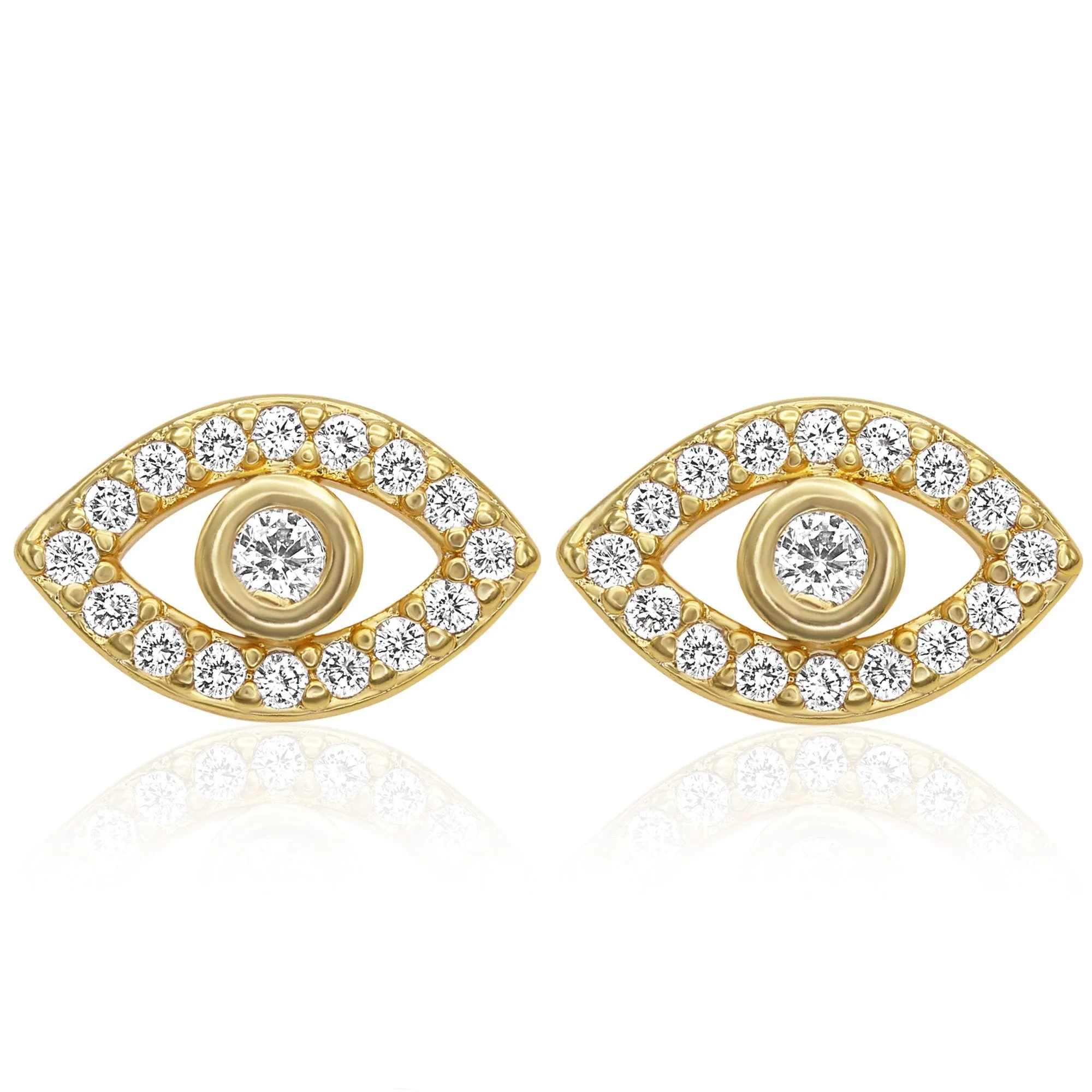Evil Eye Stud 14K Gold Plated Stud Earrings Cubic Zirconia Jewelry Men Women