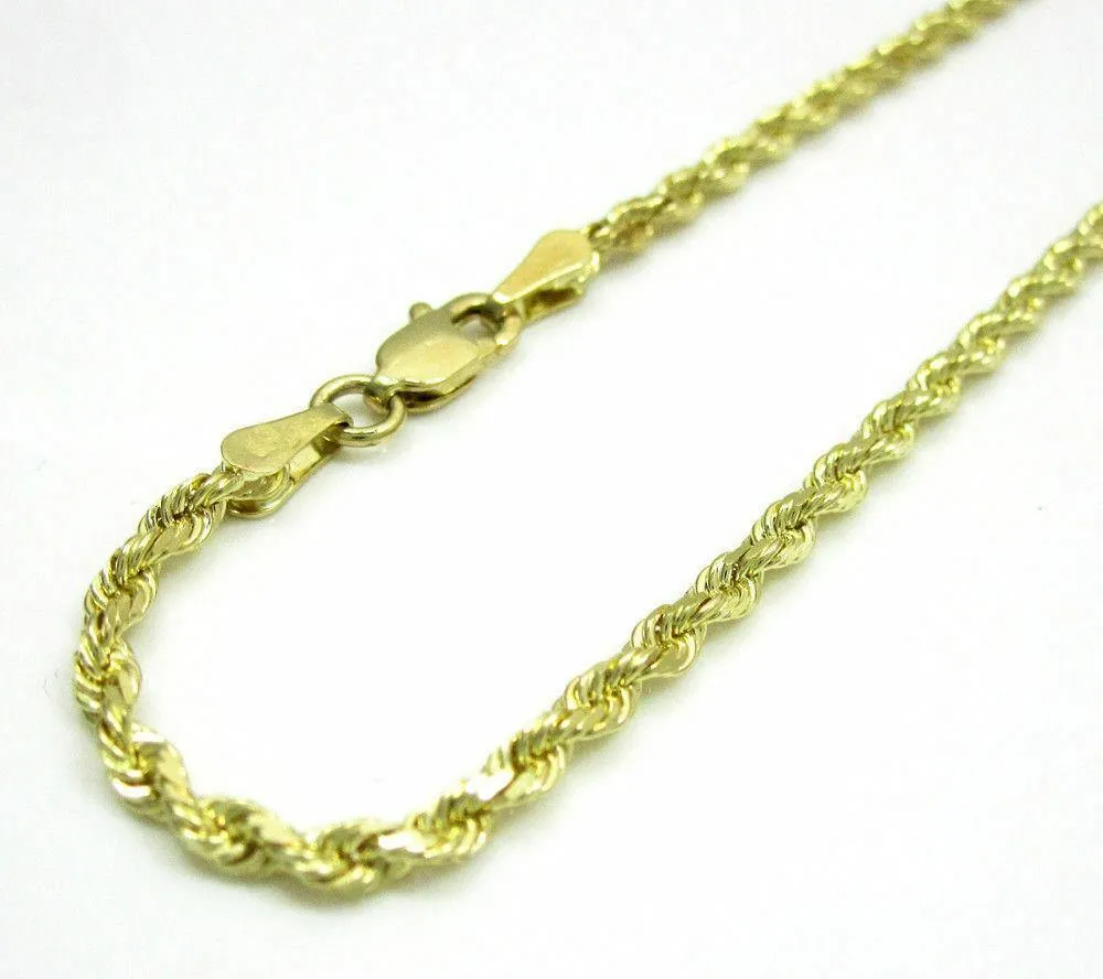 Fabulous 10K Yellow Gold 9 inches Solid Diamond Cut Rope Chain Bracelet
