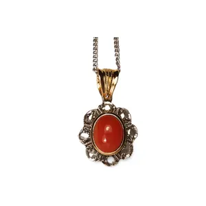 Fabulous Antique 14K Pink Rose Gold Diamond Undyed Red Coral Floral Pendant