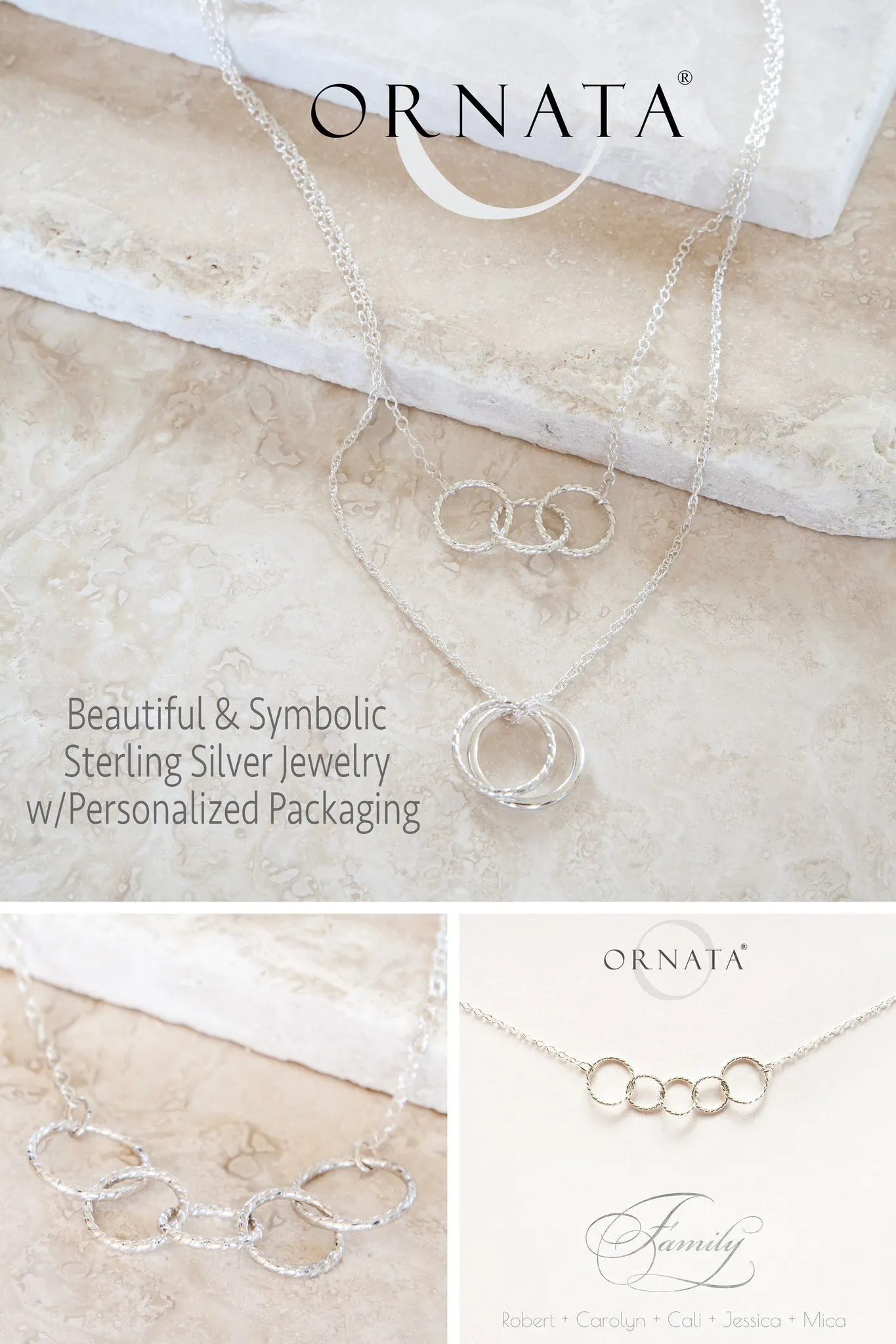 “Family of Five” Sterling Silver Necklace | Two Adults & Three Children