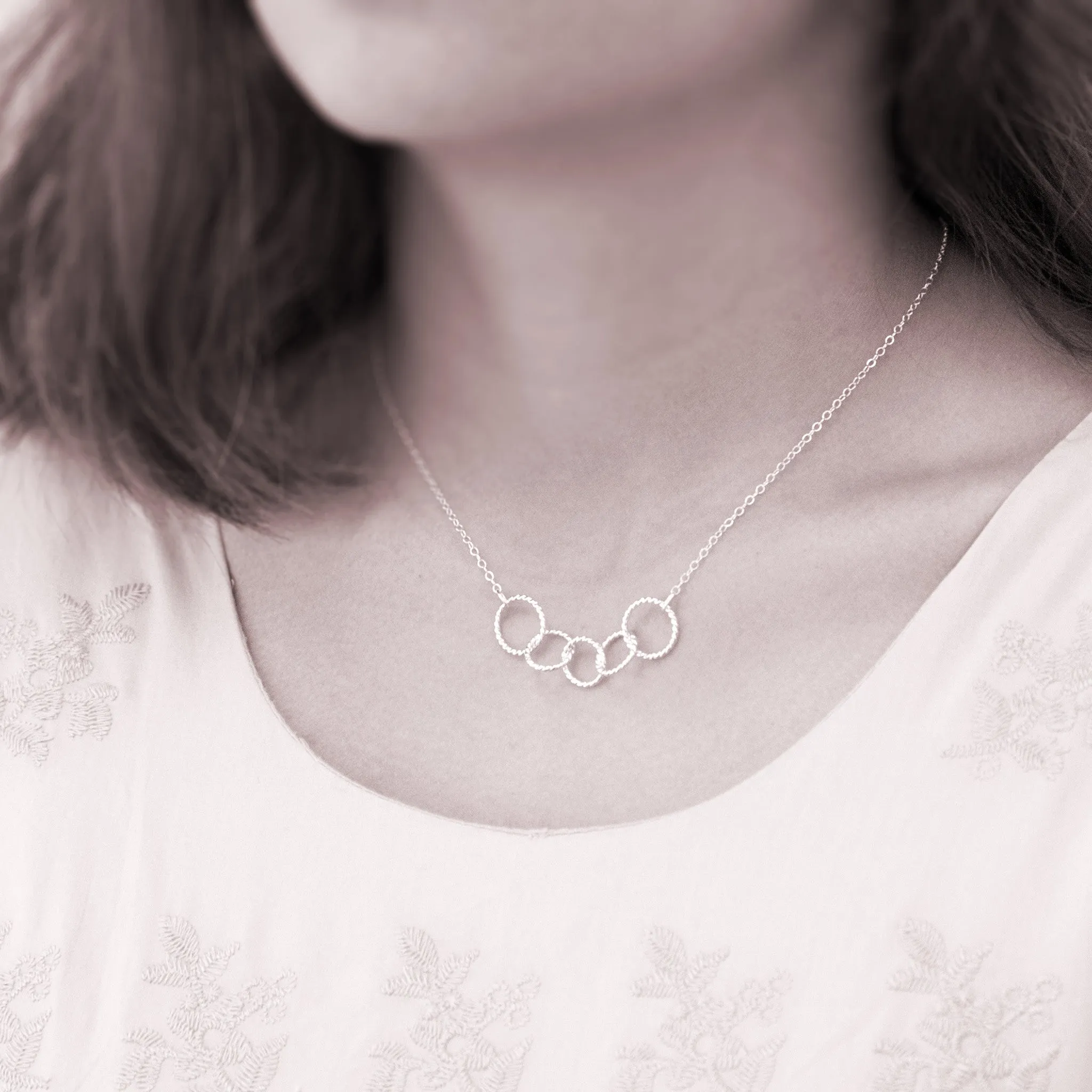 “Family of Five” Sterling Silver Necklace | Two Adults & Three Children