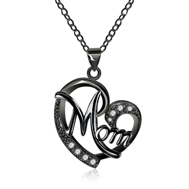 Fashion Letter MOM Heart Shape Inlaid Crystal Pendant Necklace