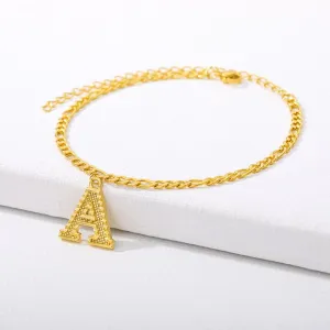 Figaro Cuban Link Chain 18K Gold Plated Waterproof Stainless Steel Anklets A-Z 26 Initial Letter