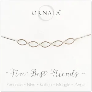 “Five Best Friends” Sterling Silver Bolo Bracelet on Personalized Jewelry Card