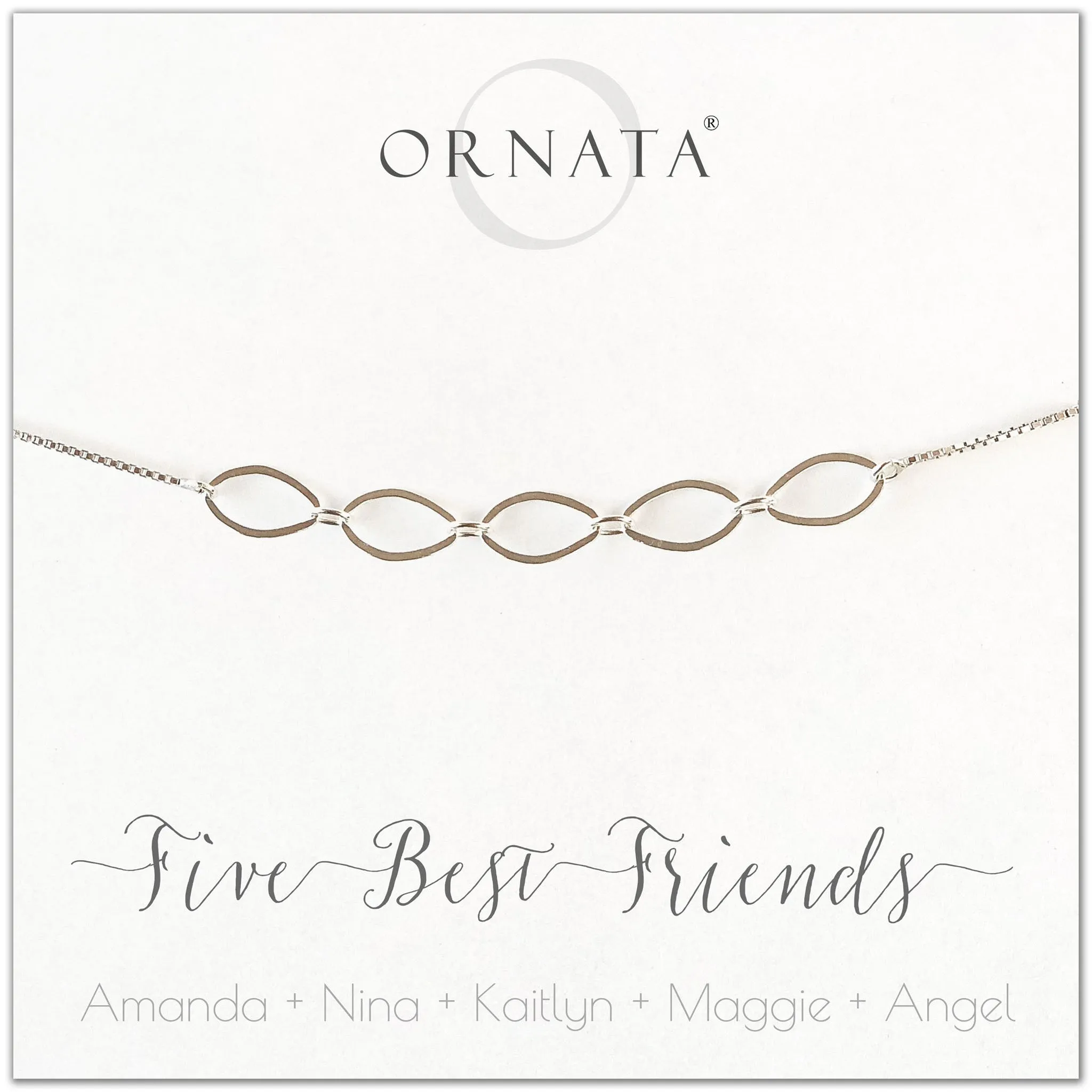 “Five Best Friends” Sterling Silver Bolo Bracelet on Personalized Jewelry Card