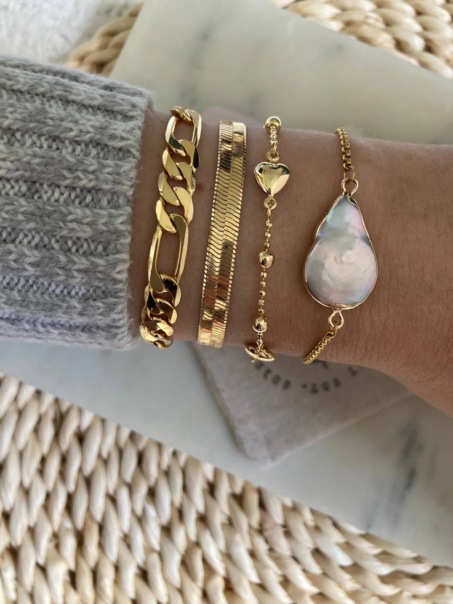 Flat Snake Chain Herringbone Bracelet