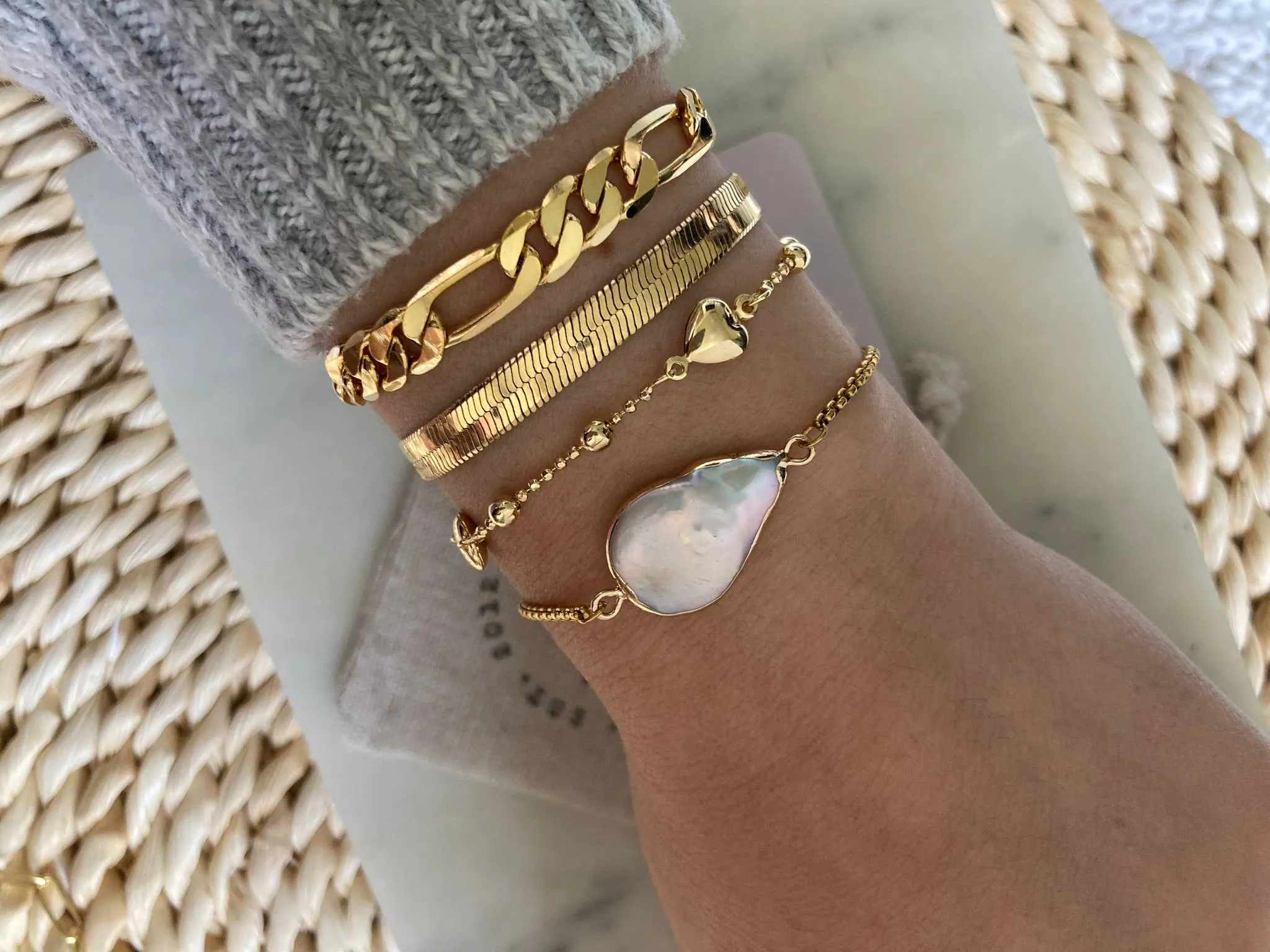 Flat Snake Chain Herringbone Bracelet