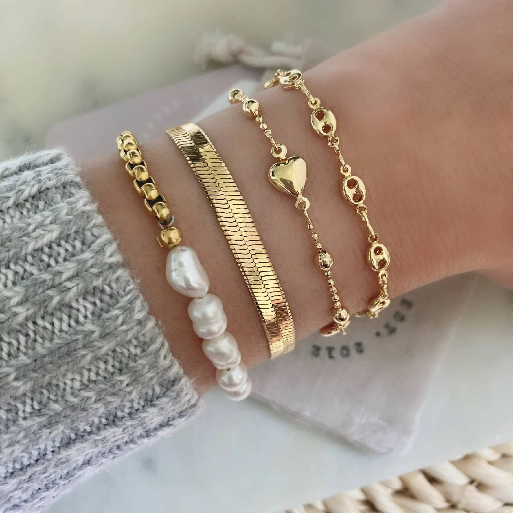 Flat Snake Chain Herringbone Bracelet