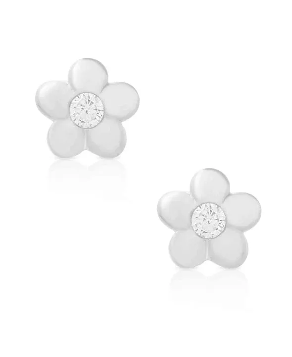 Flower CZ Stud Earrings - Sterling Silver