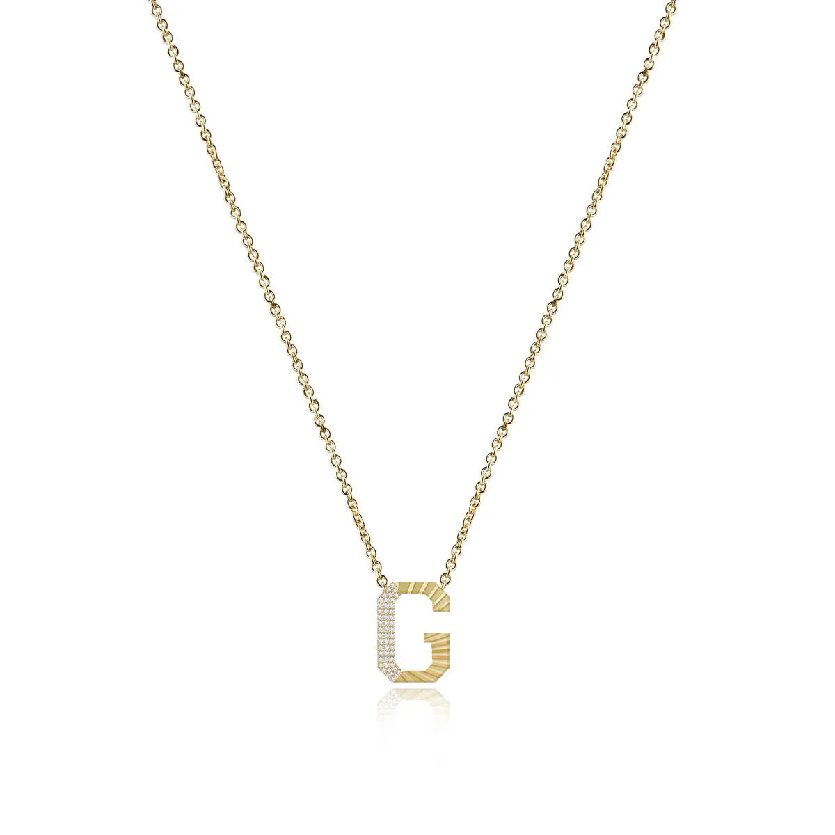 Fluted Side Pave Initial Necklace